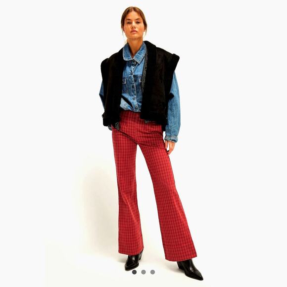 Free People Sofia Wide Flare Pants Red Combo Multiple Sizes - Picture 1 of 3